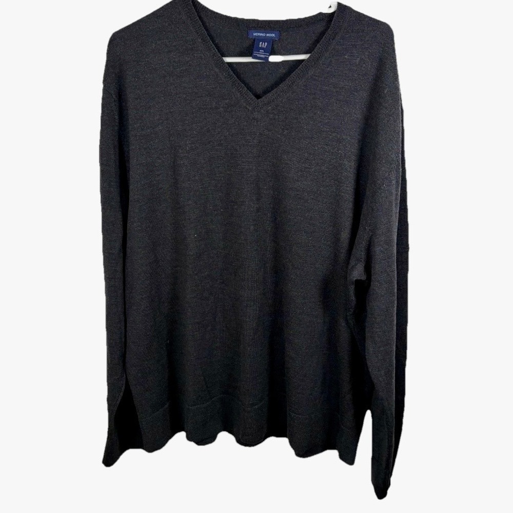 Vintage Y2K Gap Merino Wool Sweater Charcoal Gray V-Neck Men 2XL Classic EUC